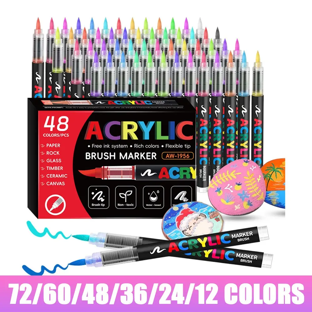 12-72 Pack Acrylic Art Marker Pens, 72 Colors, Non-Squeeze, Ideal for Art, DIY, School Supplies, Office Use, Perfect for Back-To-School Season