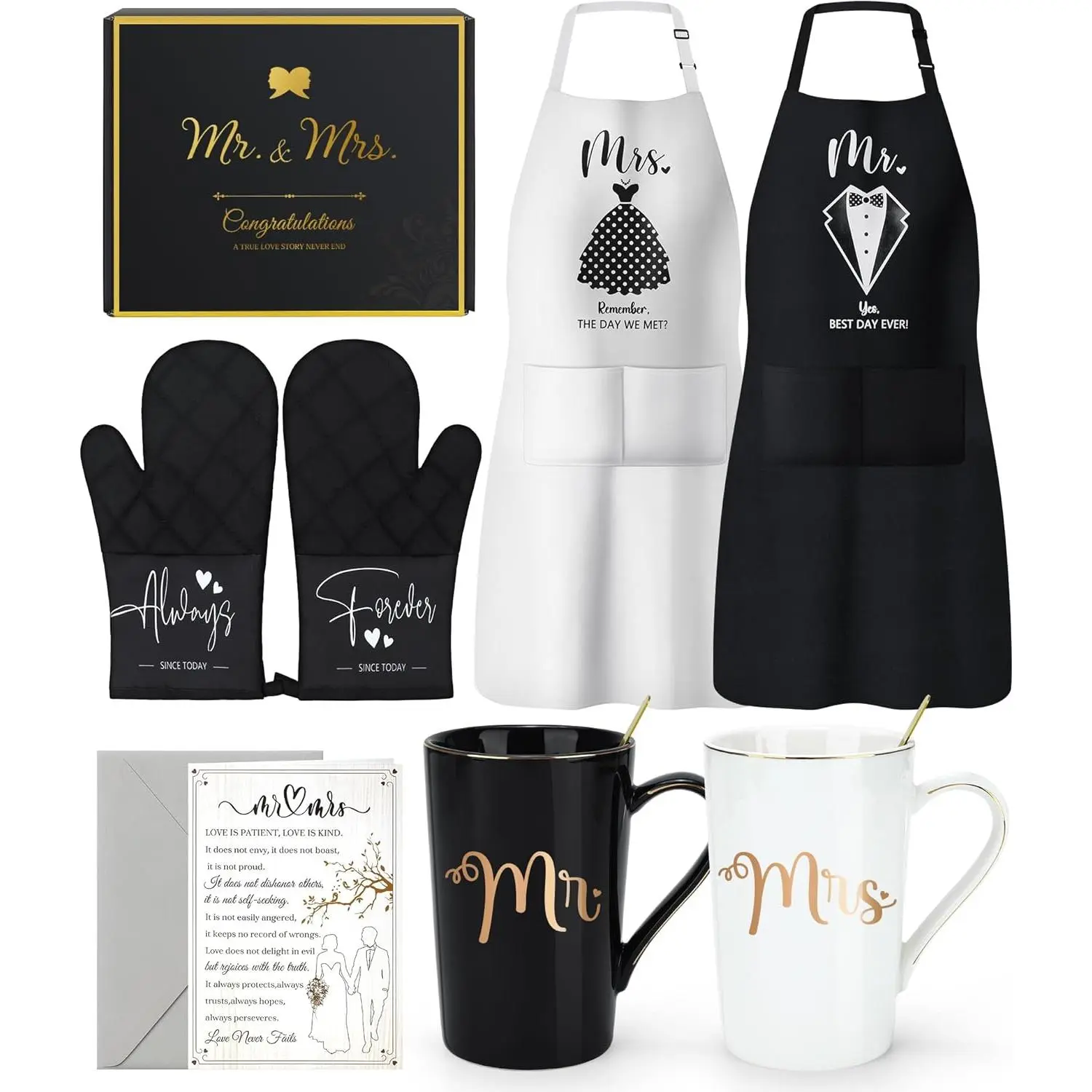 Wedding Gifts for Couples 2026 Bridal Shower Gift for Bride To Be Engagement Gifts for Couples Newlyweds His and Hers Mr and Mrs Gift for Anniversary Marriage Matching Couple Stuff Basket with Aprons
