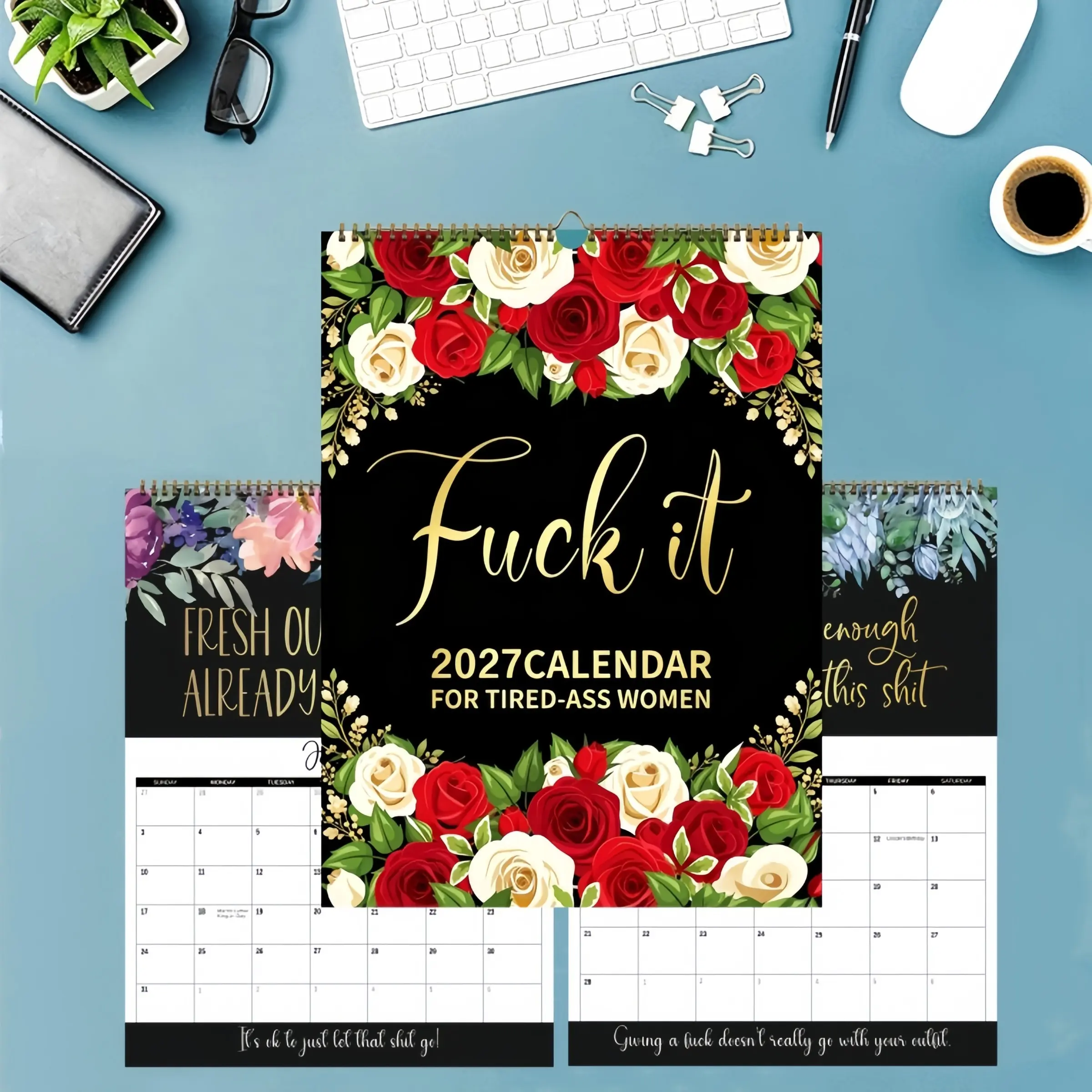 1-Piece 2027 Sarcastic Wall Calendar for Tired Women Humor Gag Style 12 Months + Monthly Snarky Quotes + Date Marking for Tired Women / Gag Gifts / Office Stress Relief Decor