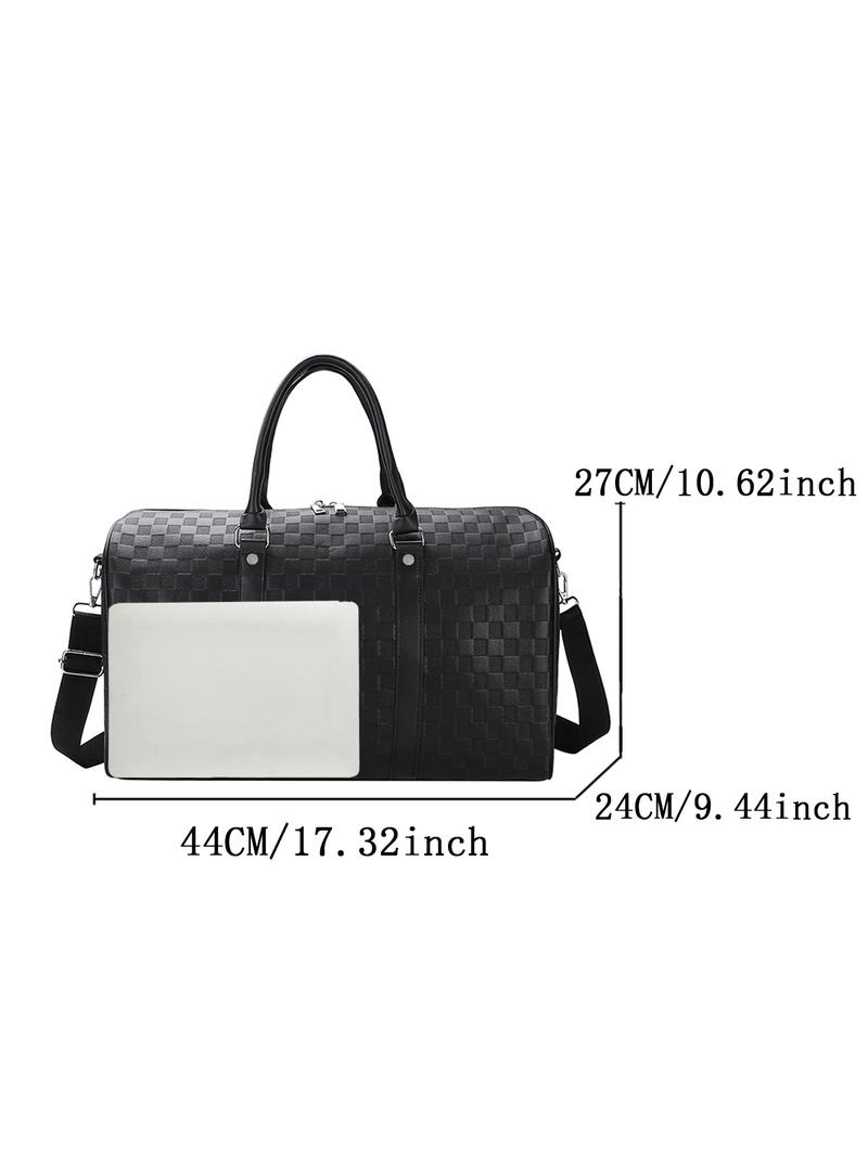 Fashion Checkerboard Pattern PU Leather Zipper Travel Bag, Travel Duffel Bag, Large Capacity Luggage for Women & Men, Casual Sports Fitness Bag for Travel & Business
