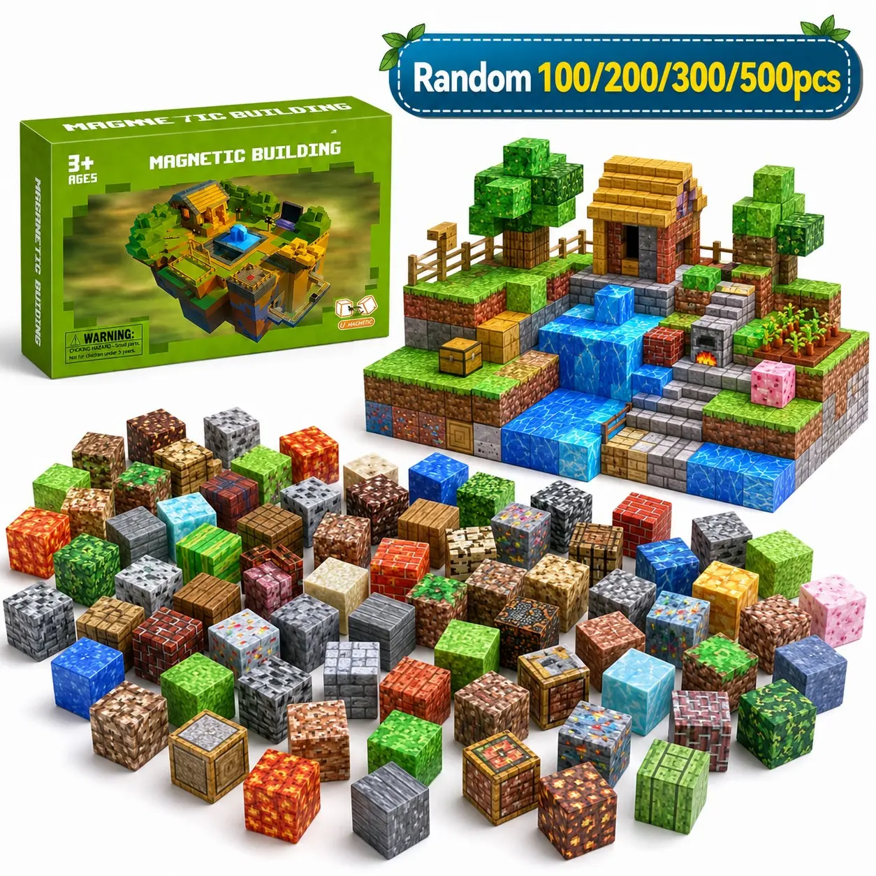 Magnetic Building Blocks Set, Random Patterns, Four Sizes, Stem Educational Toy, Unisex Gift for Boys and Girls, Choking Hazard Warning