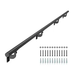 【DealsForYouDays】VEVOR Wall Mounted Stair Handrail, 10 ft Galvanized Aluminum Pipe, 1.26 inch Diameter, 120x3.31x5.04 inches, 6.06 lbs, Easy Assembly, Indoor-Outdoor Industrial Security Railing for Steps