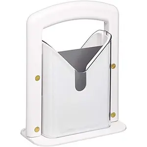 Bagel Biter Slicer and Cutter with Safety Shield - Serrated Blade Cuts Bagels, Muffins, Buns and Rolls - Dishwasher Safe Bagel Guillotine, 9.25 Inches Tall, White