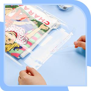 200 Pcs Resealable Poly Clear Shirt Bags with 7 Sizes 3500 Pcs Clothing Size Stickers Labels Self Sealing Plastic Bag for Small Businesses Packaging T Shirts Retail Storage(9 12 Inch)