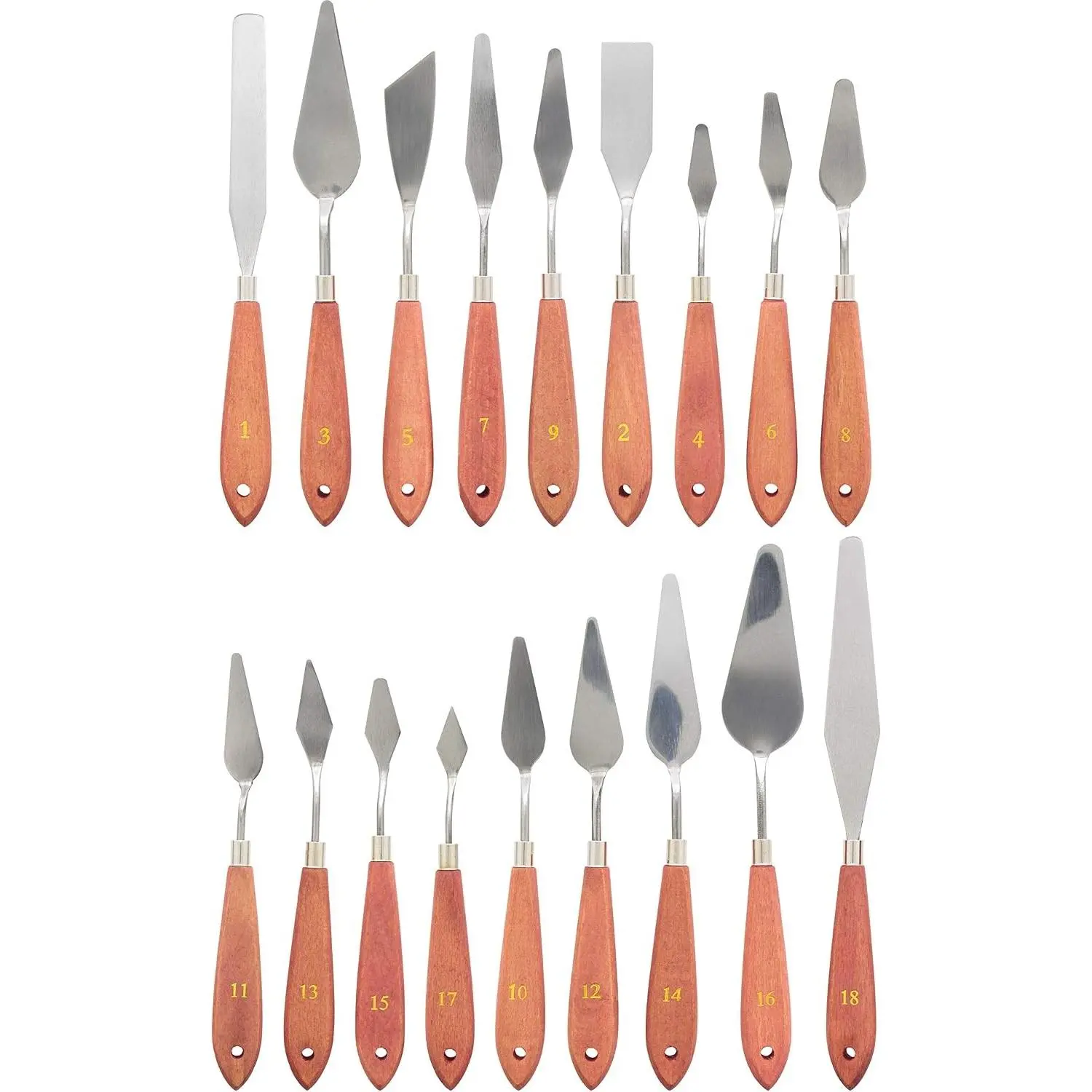18-Piece Stainless Steel Palette Knife Set for Acrylic Painting - Wood Handle Paint Spatula Tools for Oil, Canvas Art - Painting Knives for Mixing, Texturing - Pallet Knives for Art