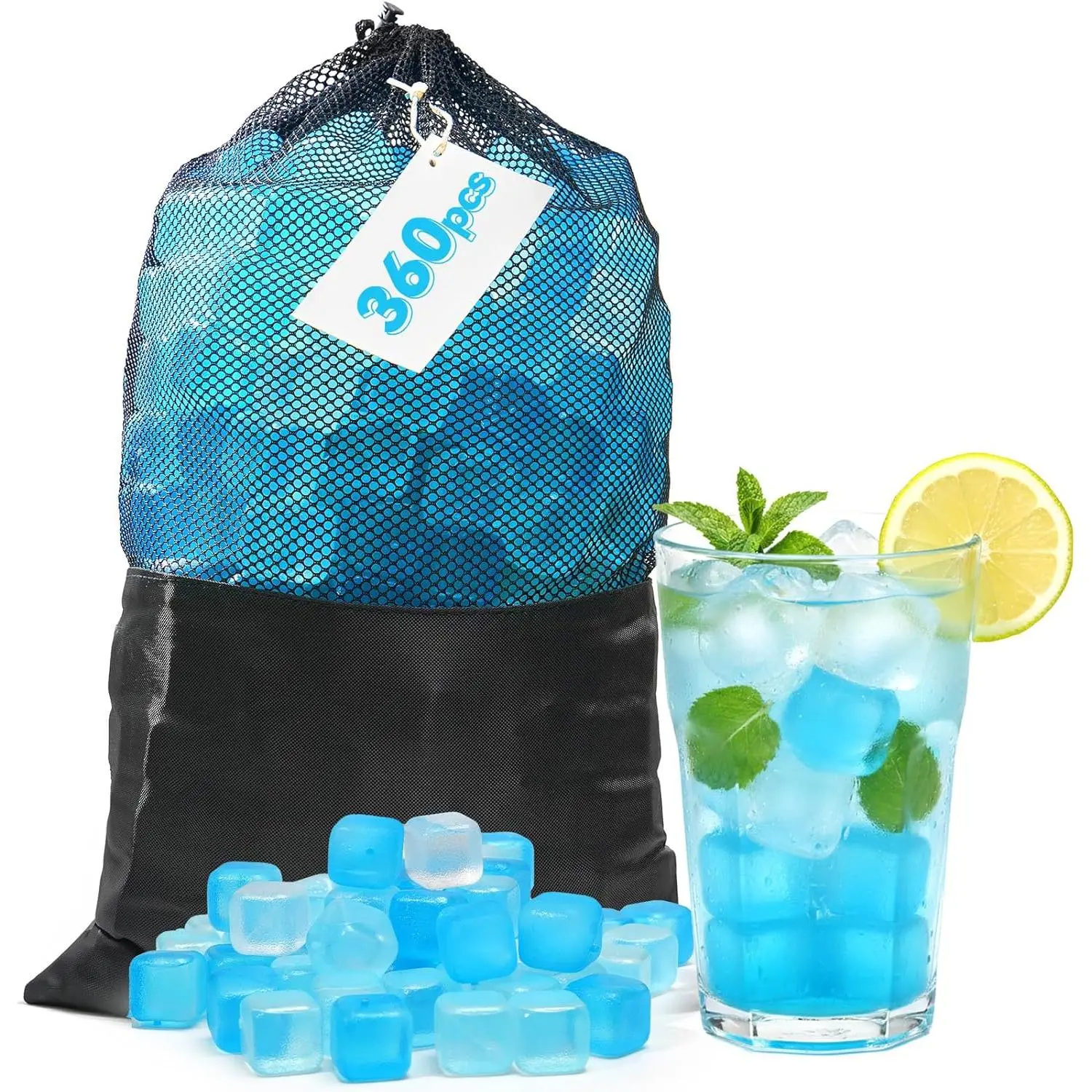360 Pack  Ice Cubes, Refreezable Plastic Ice Cubes |  Ice Packs for Lunch Boxes, Coolers, without Diluting Drinks for Party Hosts & Outdoor Ice Baths Enthusiasts