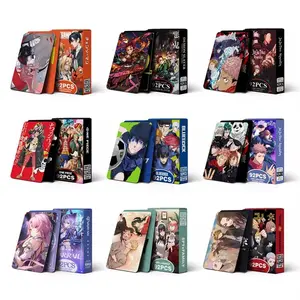 Cartoon Anime Collection Lomo Cards & Postcards with Stickers, 60pcs Lomo Cards, 32pcs Stickers, About 80g/Box, Haikyuu Demon Slayer Genshin Impact Themed Stress Relief Toy for Birthday Gifts