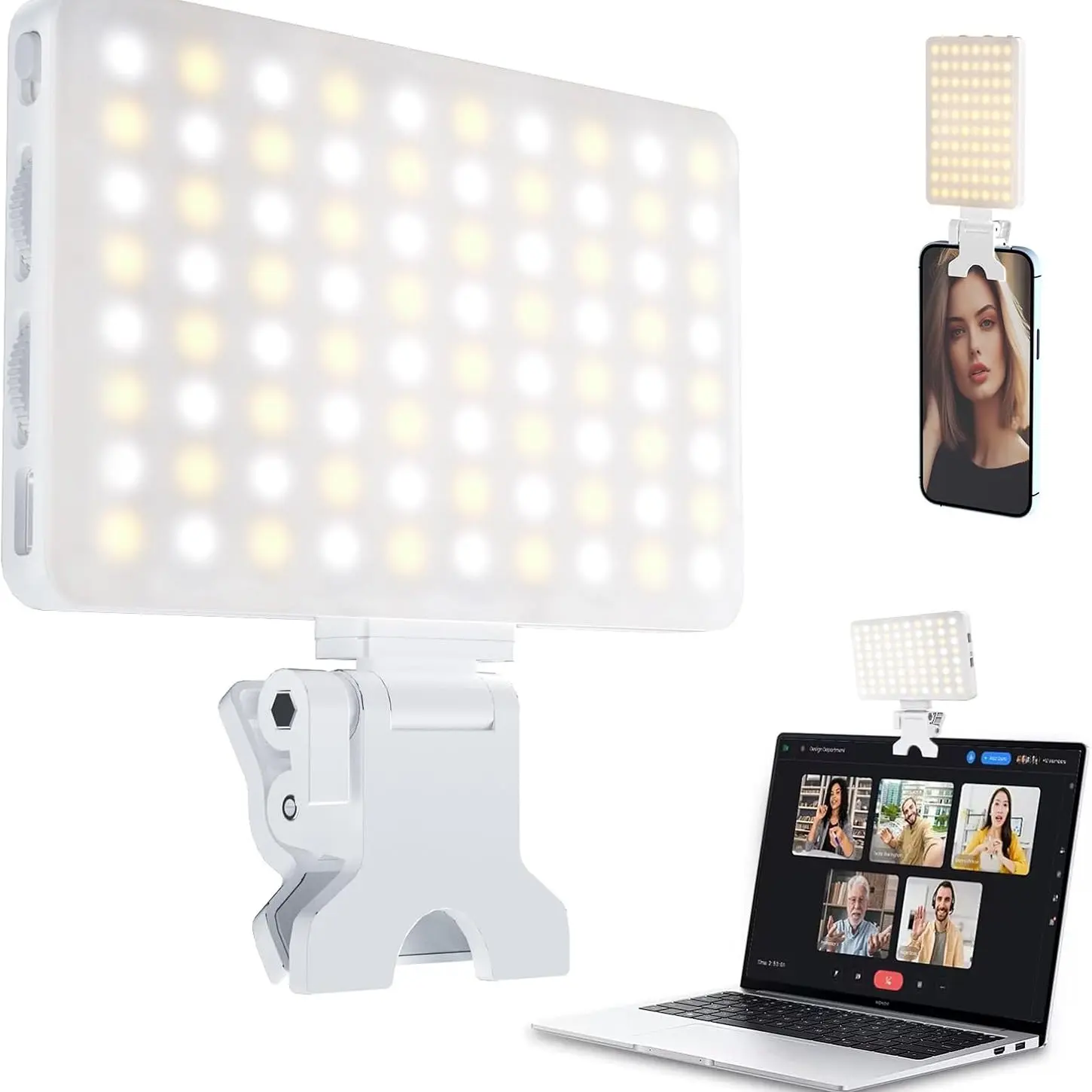 Selfie Light, 80led Rechargeable Clip-On Fill Light, Adjustable 3 Modes, for Phone, iPhone, Android, iPad, Laptop, Makeup, Selfie, Video Recording