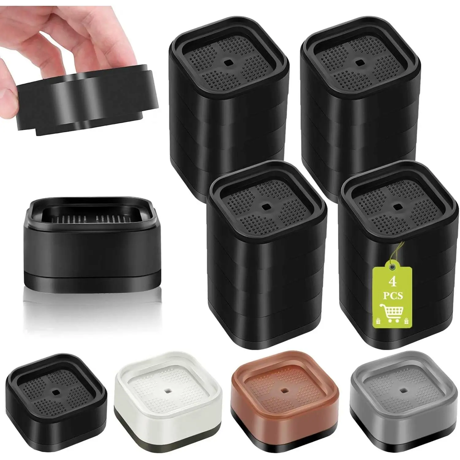 4 Pack Furniture Risers 4 Inch, Bed Risers Duty for Table Desk Couch Chair Sofa Cabinet Bed Legs Dorm, Square Stackable Bed Raisers Blocks Lift 1", 2",3"or 4", Black