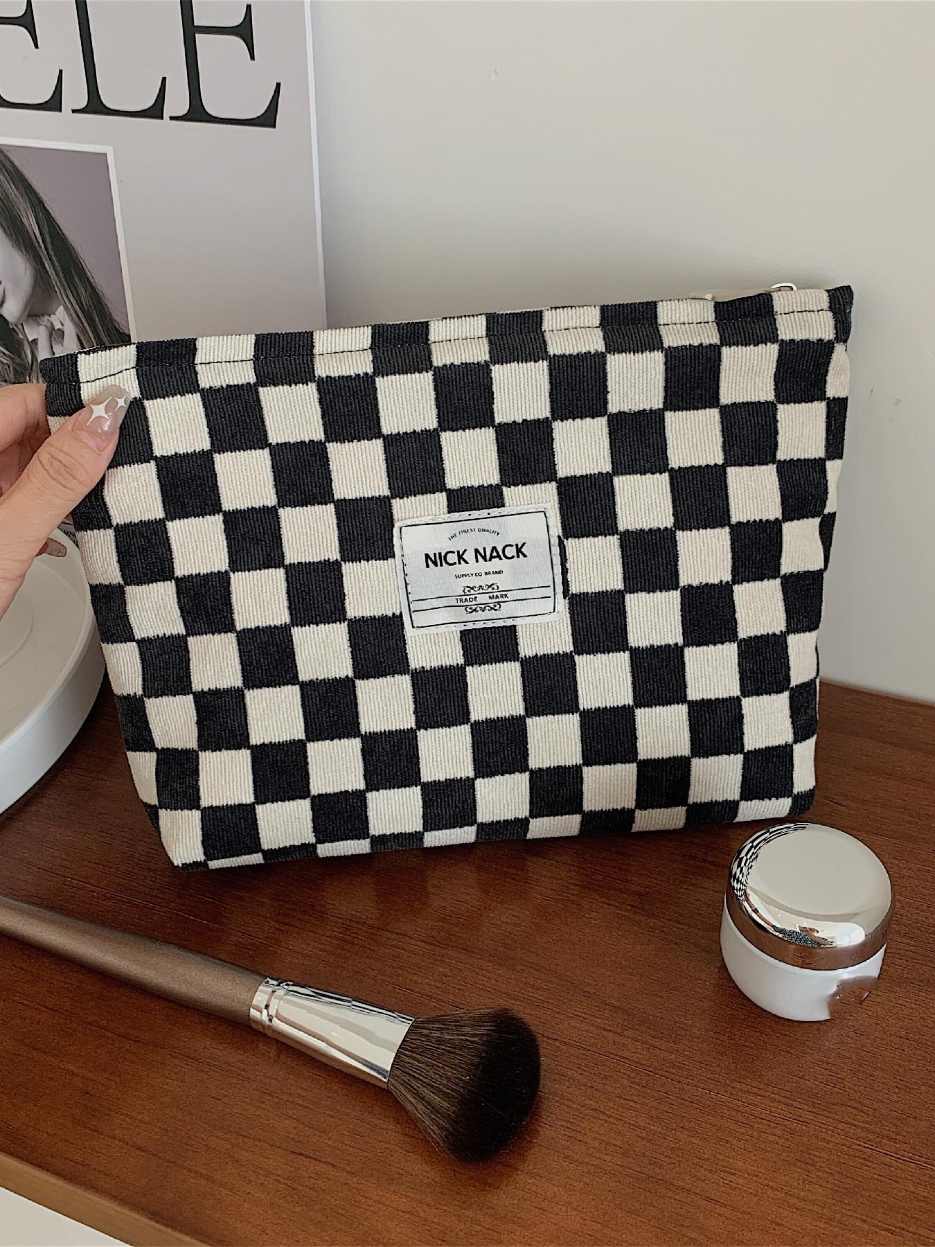 Plaid Pattern Makeup Bag, Fashionable Makeup Bag, Zipper Makeup Organizer Pouch, Versatile Cosmetic Storage Bag, Travel Cosmetic Bags, Handheld Cosmetic Pouch, Great for Skincare, Lotion, Cream, Lip Balm