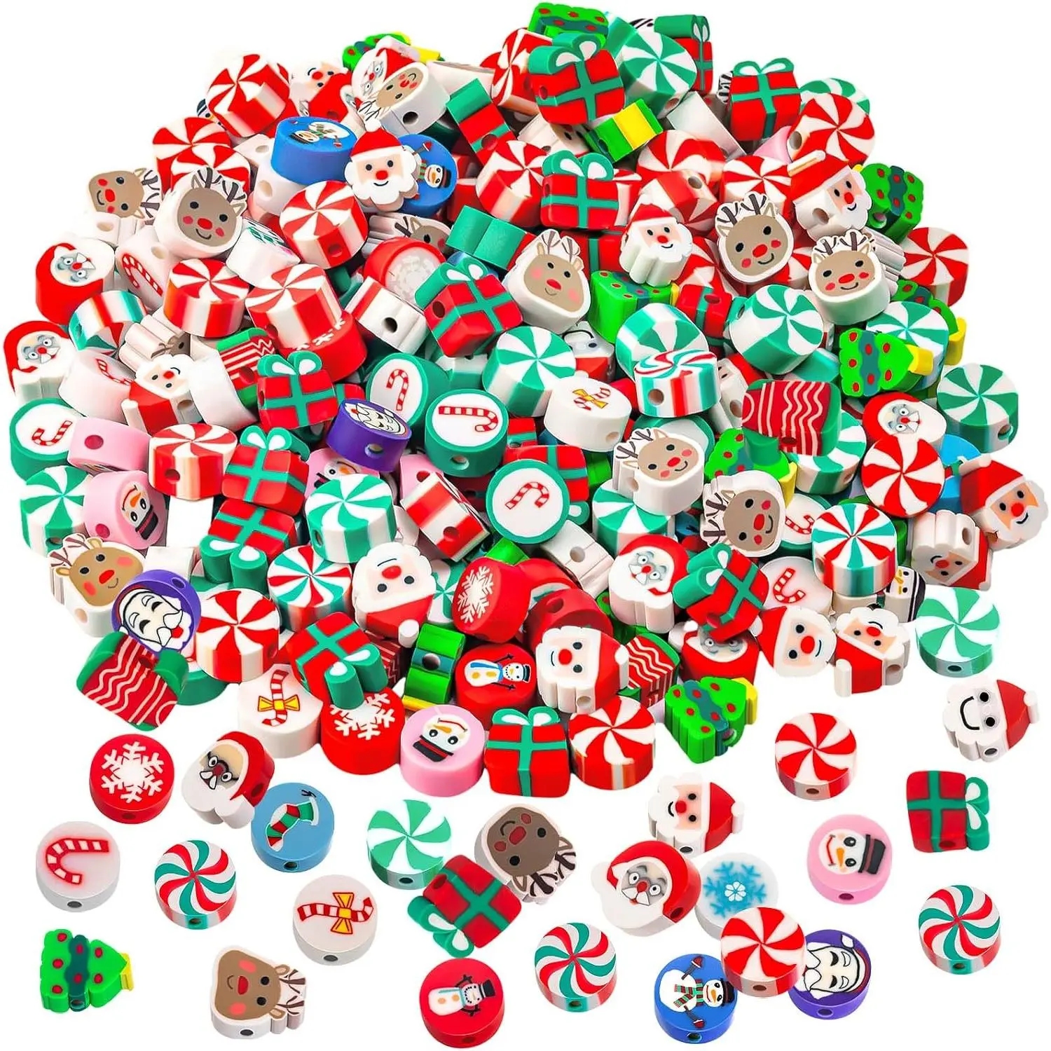 200 count Christmas Polymer Clay Beads,  Heishi Spacer Beads Supplies | For Women, DIY Bracelet Earring Necklace,  Making Supplies