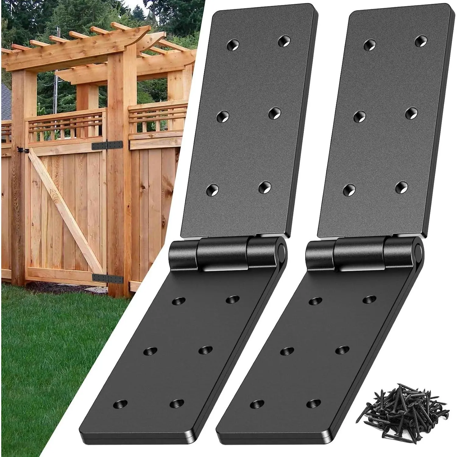 Heavy Duty 270° Adjustable Gate Hinges, 2-Pack for Wood Fence & Barn Door