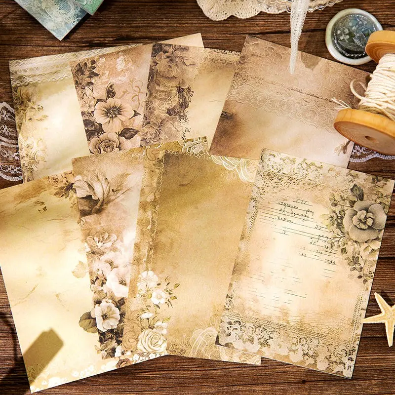 50 Sheets Vintage Flower Non-Sticky Scrapbook Paper, Large Size DIY Background, Collage Material, Stationery Supplies for Art Crafts