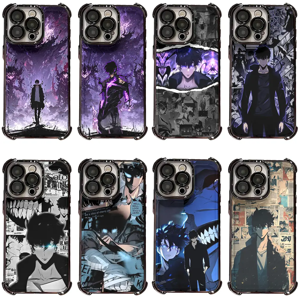 Hot Manhwa Solo Leveling Sung Jin Woo Dark Purple Glow Collage Shockproof Phone Case For iPhone 17 16 15 14 Pro Max Plus 13 12 11 Samsung S23 S24 S25 S26 Ultra Transparent Electroplate TPU Protective Cover Gifts For Birthday Valentine Christmas Thanksgivi