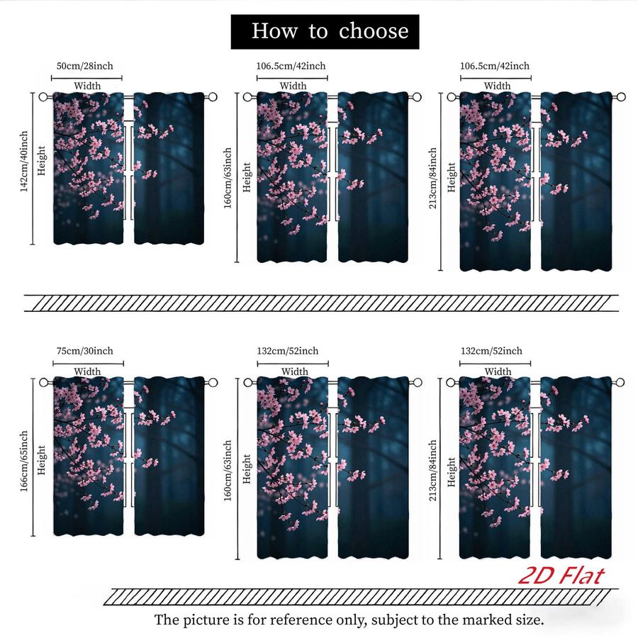 2Pcs Aesthetic Cherry Blossom Floral Pattern Sun Blocking Curtains Digital Printed Rod Pocket, Window Treatment For Bedroom Office Kitchen Living Room Study Home Decor