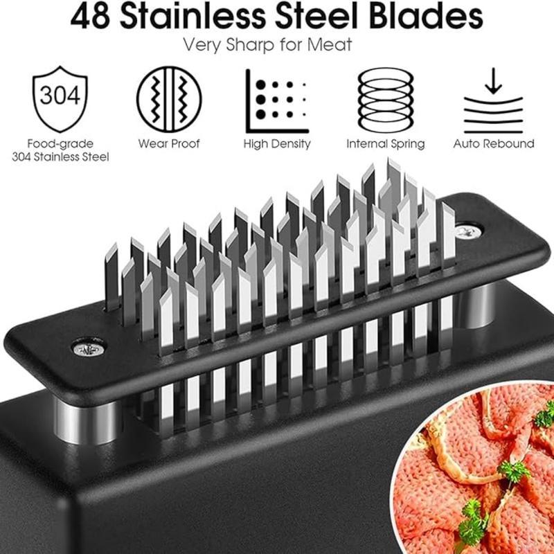 Kitchen Meat Tenderizer Tool with 48 Stainless Steel Ultra-Sharp Blades Compact Cooking Tool for Tenderizing Beef Chicken Turkey and Pork Home BBQ Kitchen Utensils Handheld Meat Tenderizer