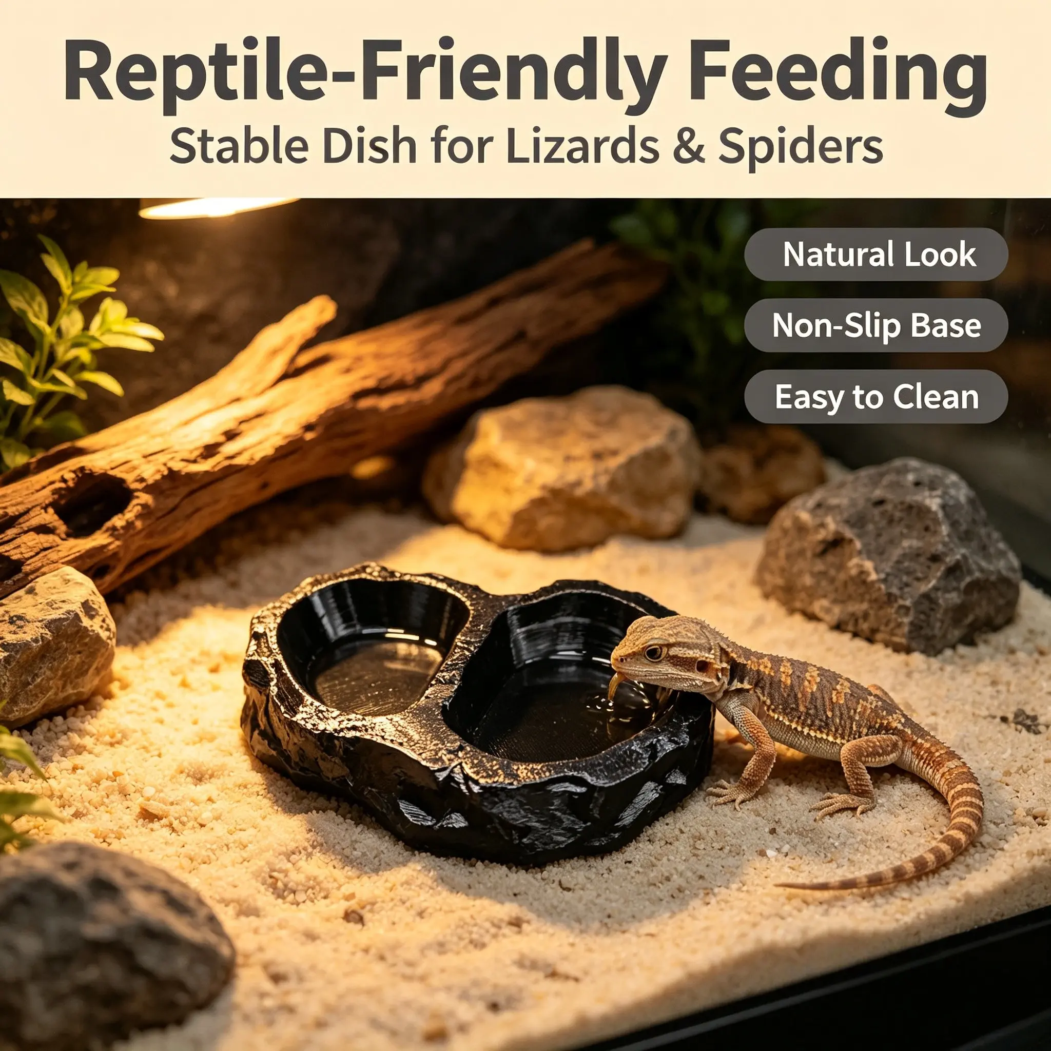 Dual Bowl Feeding Dish for Hamsters and Reptiles, Integrated Double Food Water Bowl, Terrarium Habitat Accessory, Dual Container for Pets