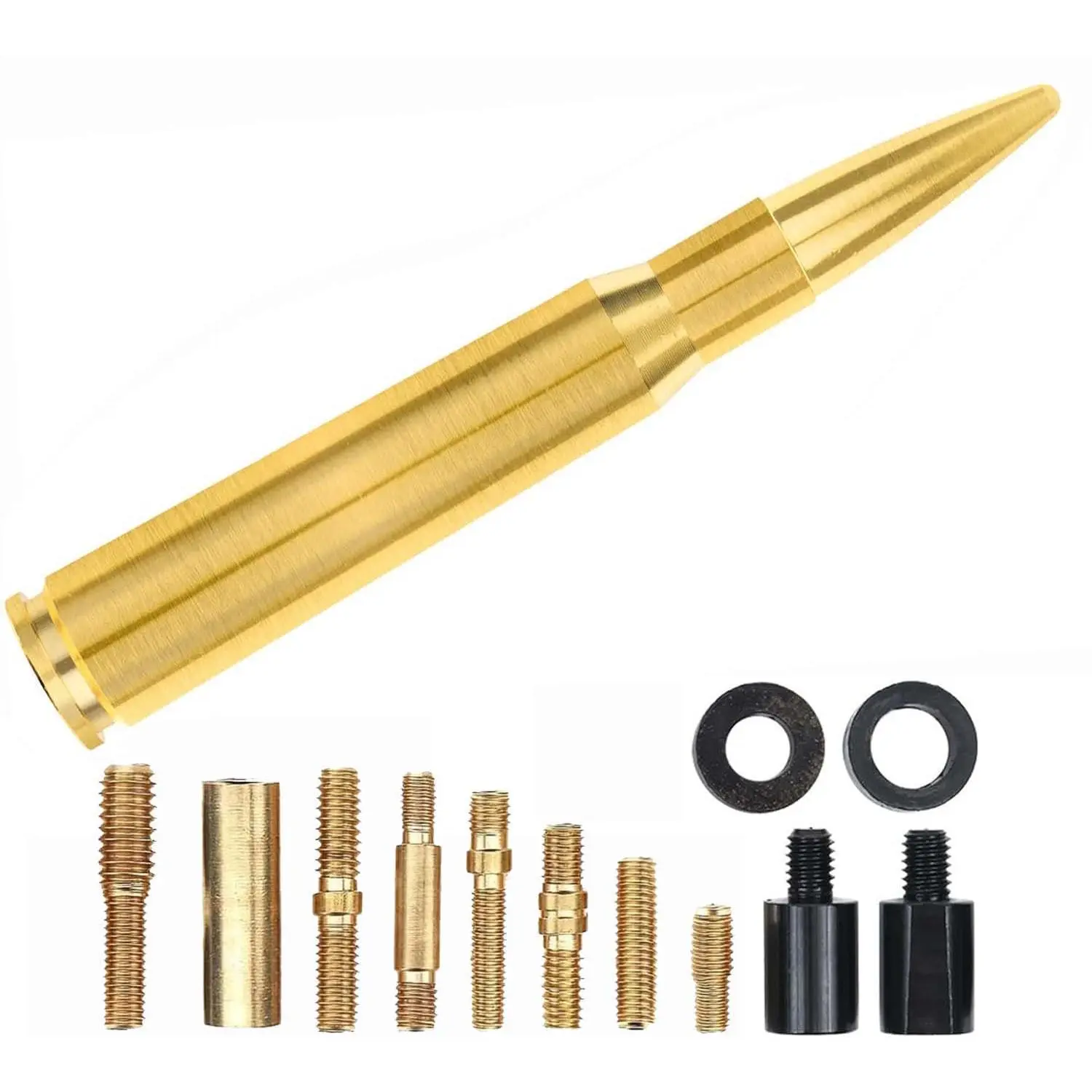 5.3 inches Aluminum Billet Stubby Car Antenna Replacement with Gold Decoration, 10 Screws for GMC Sierra, Chevrolet Silverado, Universal Truck Accessory (Fits 5064688aa, 5091100aa, 56043311ac, 86309-0c020, 3a0051849-6.75-kr0027) Easy to Install, Car Decor