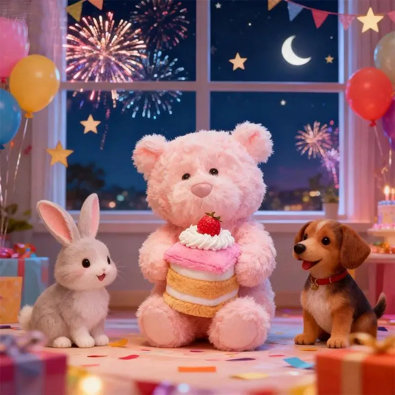 Kawaii 25cm/9.84in Pink Birthday Cake Teddy Bear Plush Toy Children's Christmas Gift Soft Bear Doll for Birthday Celebration