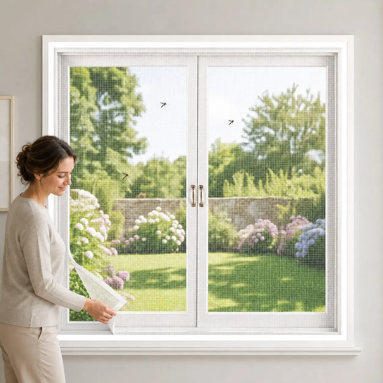 Self-Adhesive Window Mosquito Net, Magic Tape Installation, No Drilling, Easy to Install, Detachable, Adjustable, Effective Pest Barrier, Airflow Preservation