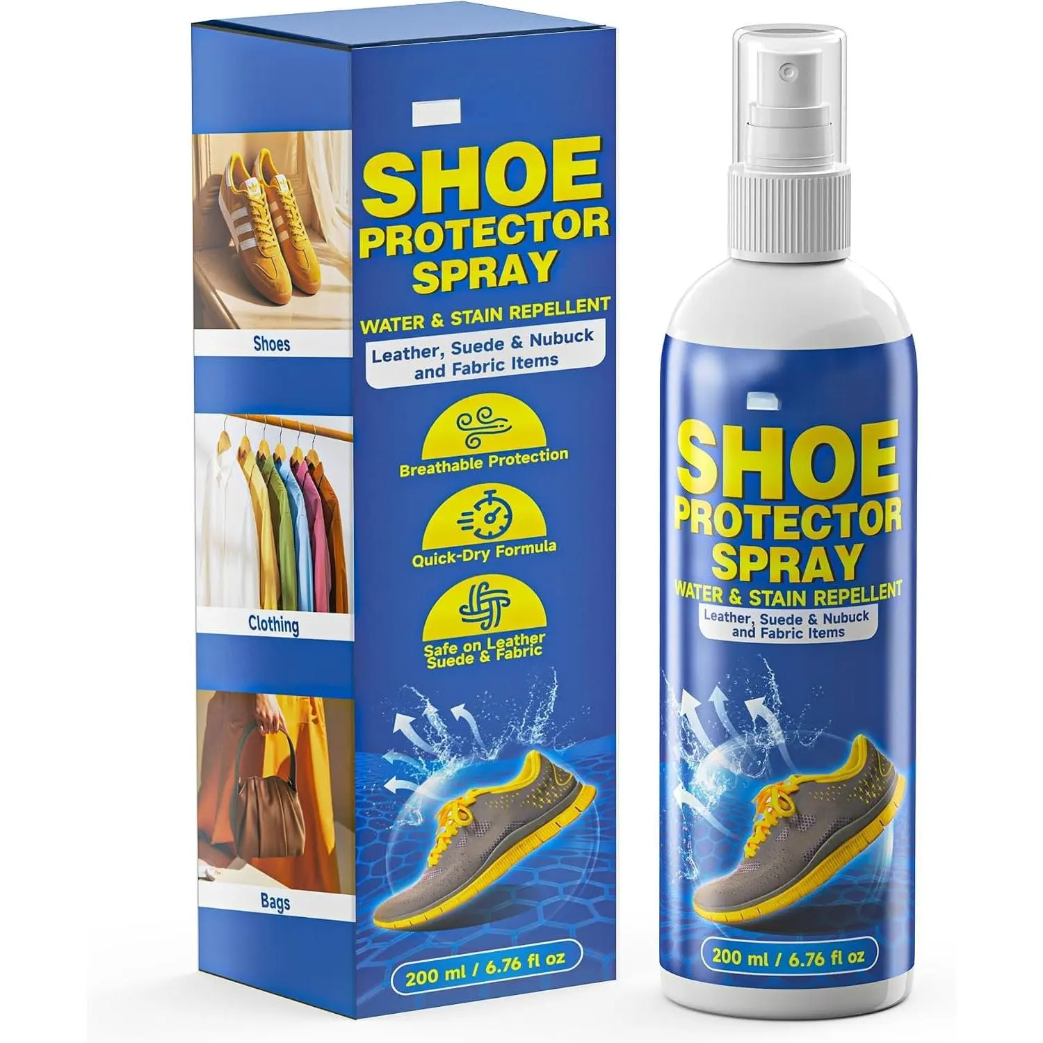 Shoe Protector  6.76 fl oz –  & Stain Repellent for Sneakers, Boots, Leather, Suede, Canvas & Fabric – Long-Lasting Shoe Waterproofing
