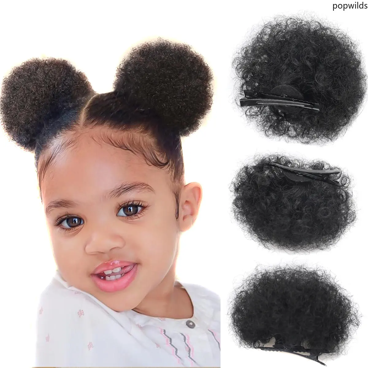 Kids Wig Hair Bun, Fluffy Afro Caterpillar Curly Hair Chignon, Children Pointed Alligator Clip Hair Extension, Cute Cosplay Party Hair Accessories For Little Girls