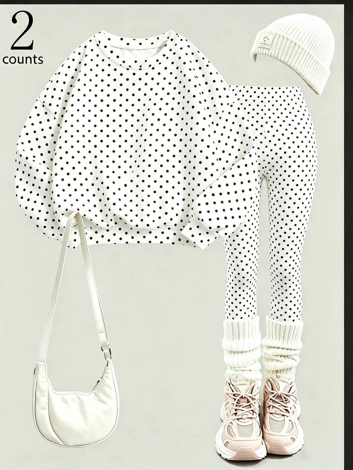 Women 2 Pieces Polka Dot Set, Oversized Crewneck Long Sleeve Sweatshirt & High Waist Leggings, Casual Y2K Tracksuit for Teen Girls