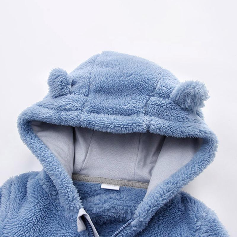 Newborn Baby Boys Girls Bear Ear Fleece Jumpsuits Outfit Long Sleeve Hooded Romper Winter Warm Snowsuit Clothes