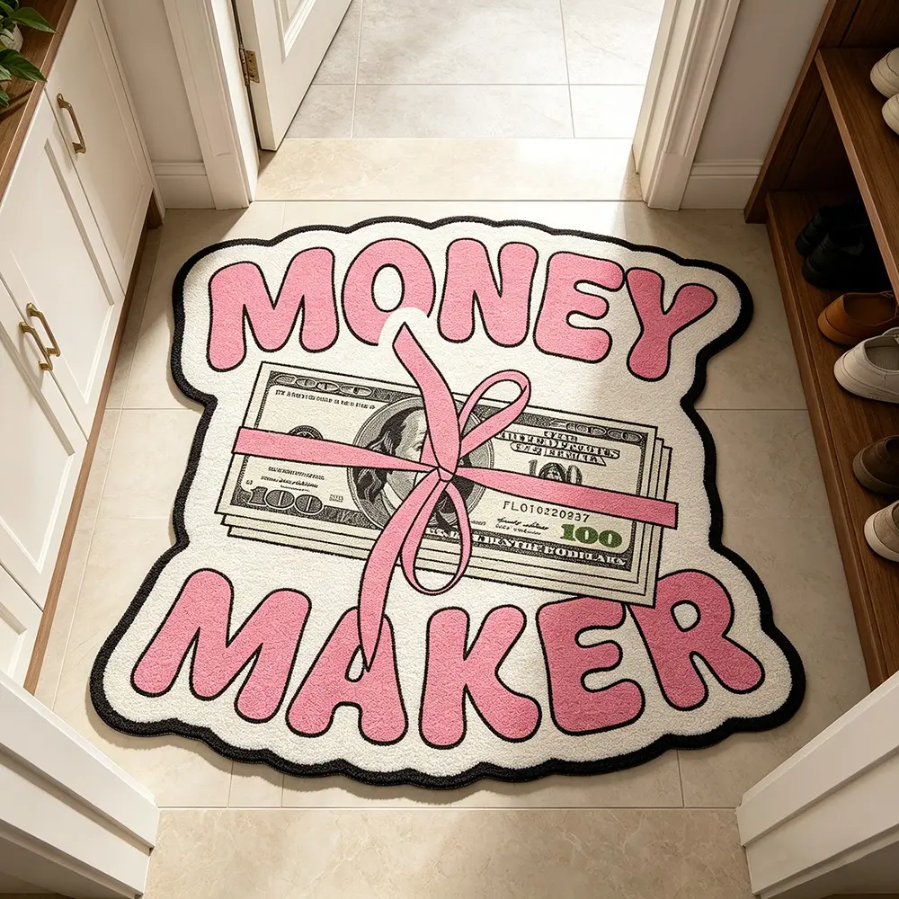 Irregular Shape Wave Edge Money Maker Area Rug, Cute Bow Design, Washable Plush Carpet, Decorative Rug, Home Decor Rugs for Living Room, Bedroom, Sofa, Coffee Shop, Gift Idea, Versatile Use