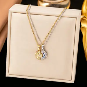 Women Sun Moon Magnetic Interlocking Pendant Necklace, Lightweight All-Day Comfort Collarbone Jewelry, Elegant Symbolic Romantic Love Accessory For Daily Back To School Evening Party Teen Gift Outfits