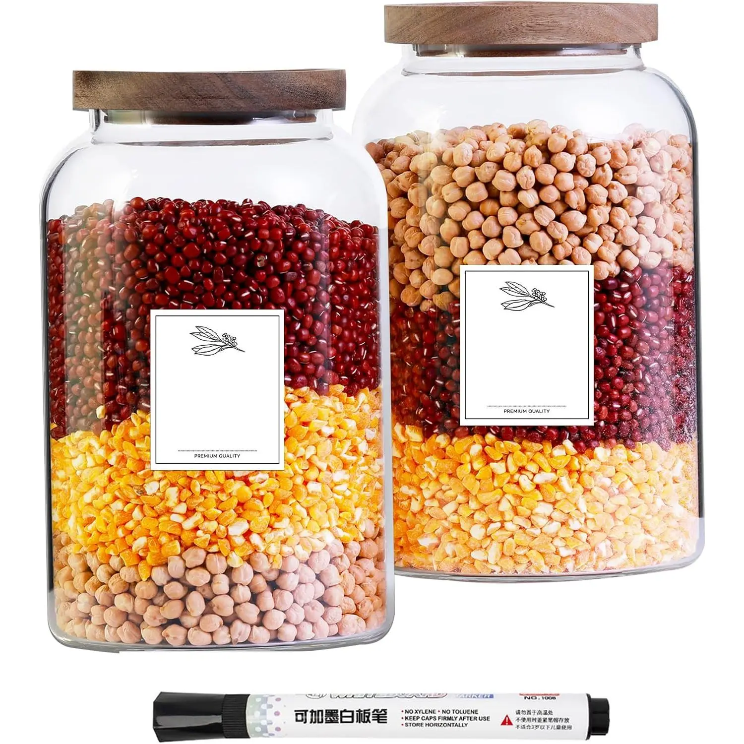 Two 2.7L Large Capacity Transparent Glass Sealed Jars with . Storage Jars, for Various  Preservation Jars,Such As Coffee,Rice,Flour,Sugar,Spices,Beans,and Grains
