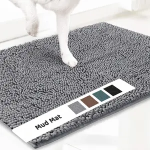 Mud Mat 60*90cm/23.6*35.4in Grey Chenille Dog Mat Non Slip Super Absorbent Washable Door & Bath Rug 60*90cm Quick Dry Pet Mat For Muddy Paws Non Slip Indoor Entry Bathroom Doormat Grey