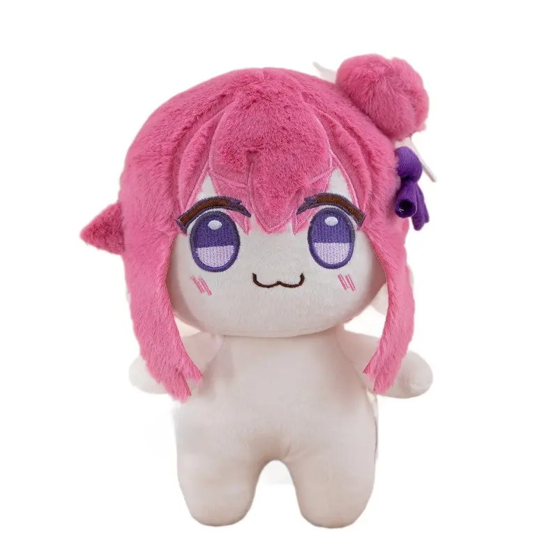 Anime Pink Hair Girl Plush Toy, Cartoon Character Stuffed Doll, Purple Bow Rose Hair Decor Cute Chibi Figure Plush Ornament Gift For Teens Birthday Cross-Border Wholesale