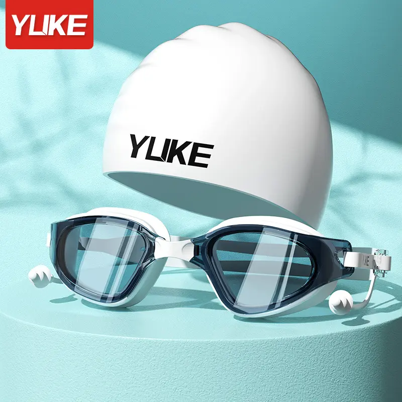 Swimming Goggles Hd Anti-Fog Waterproof Large Frame Swimming Glasses Men's and Women's Swimming Cap Swimming Goggles Set Diving Swimming Special Equipment