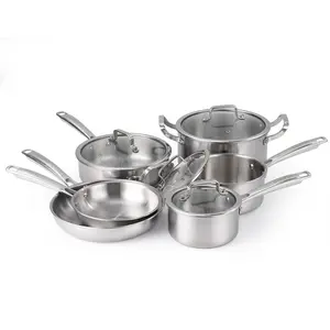 Superior Tri-Ply Stainless Steel Cookware Set – 10 Pieces – Induction & Oven Safe, PFOA-Free, Non-Toxic, Fast Even Heat Distribution, Includes Frying Pans, Saucepans, Sauté Pan, Stock Pot with Lids, Dishwasher Safe
