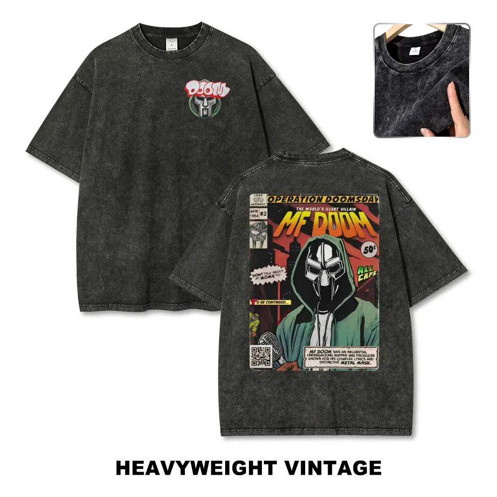 Unisex MF DOOM, a legendary underground hip-hop musician Graphic Washed T-Shirt Personalized Pattern Y2k Clothing Round Neck Washed T-Shirt,Women's Clothing 100% Cotton, Menswear, Top, Vintage Style,Summer Casual Oversized