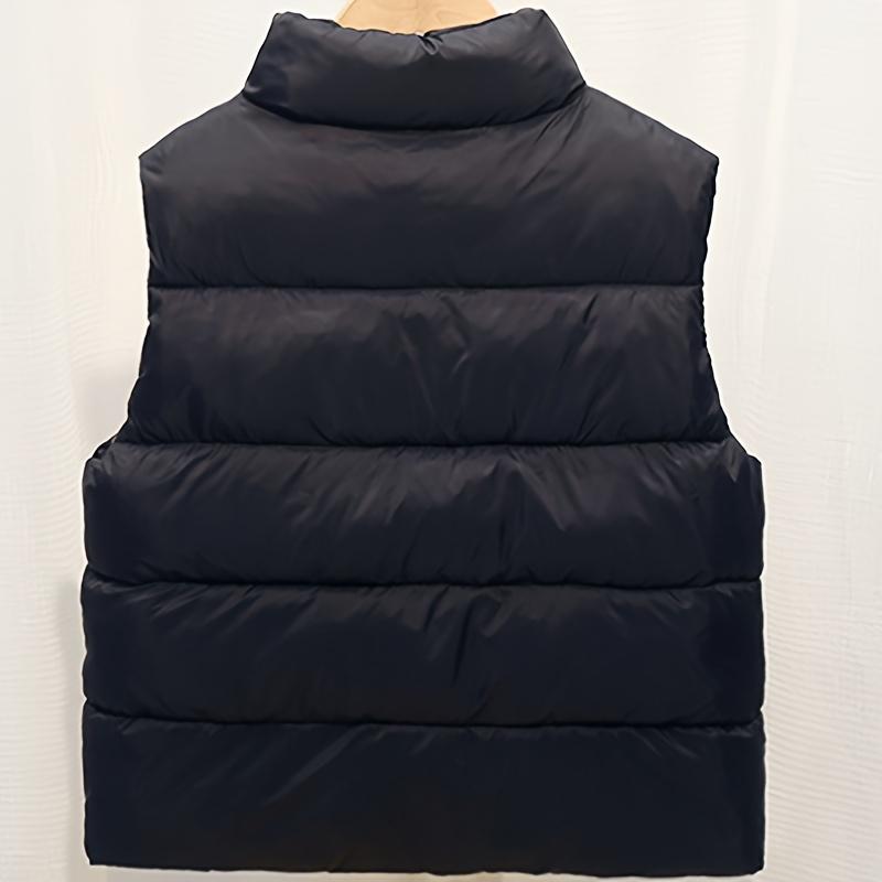 Warm And Cozy Label Patched Vest, Full Zipper Warm Sleeveless Outwear For Boys And Girls - Perfect For Autumn And Winter Clothes