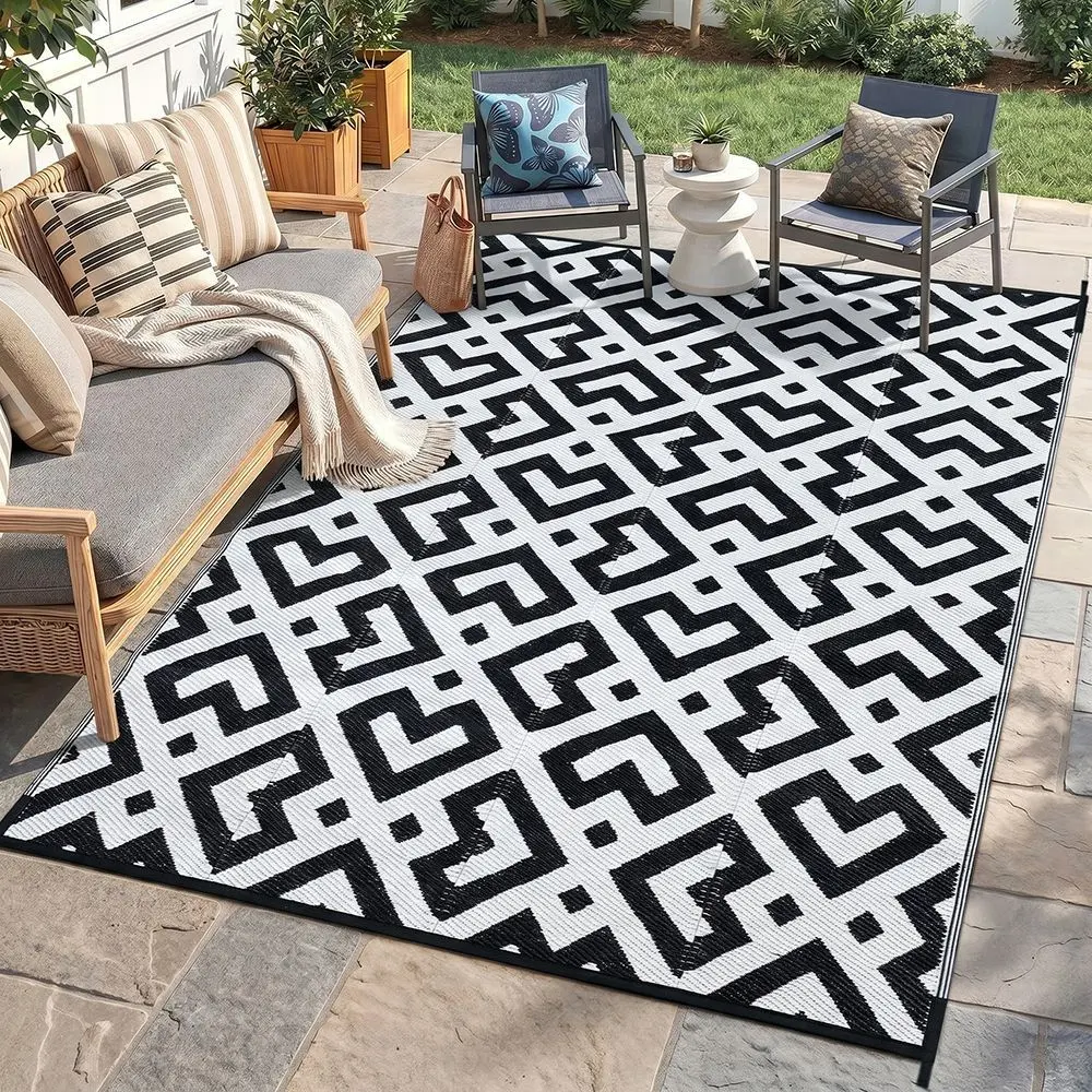 Waterproof Outdoor Carpet 270x180cm, Plastic Double-Sided Rug, Modern Area Mat, Large Floor Pad for RV, Patio, Backyard, Deck, Picnic, Beach, Camping