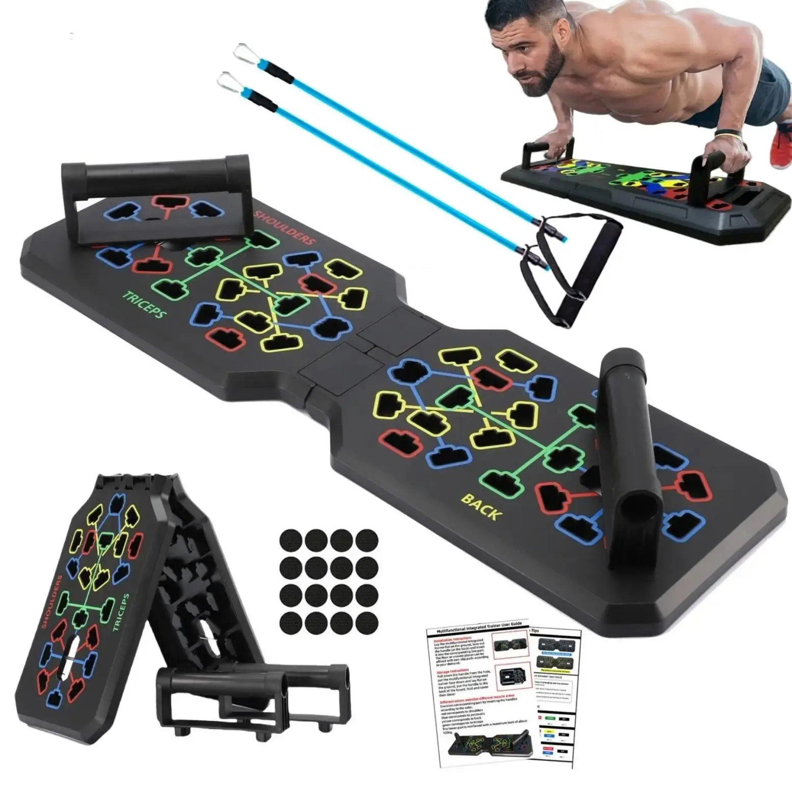 Push Up Bar with Resistance Band & Non-slip Sticker, 1/2 Sets Home Fitness Equipment for Chest & Abdominal Muscle Training, Push Up Board, Gym Equipment