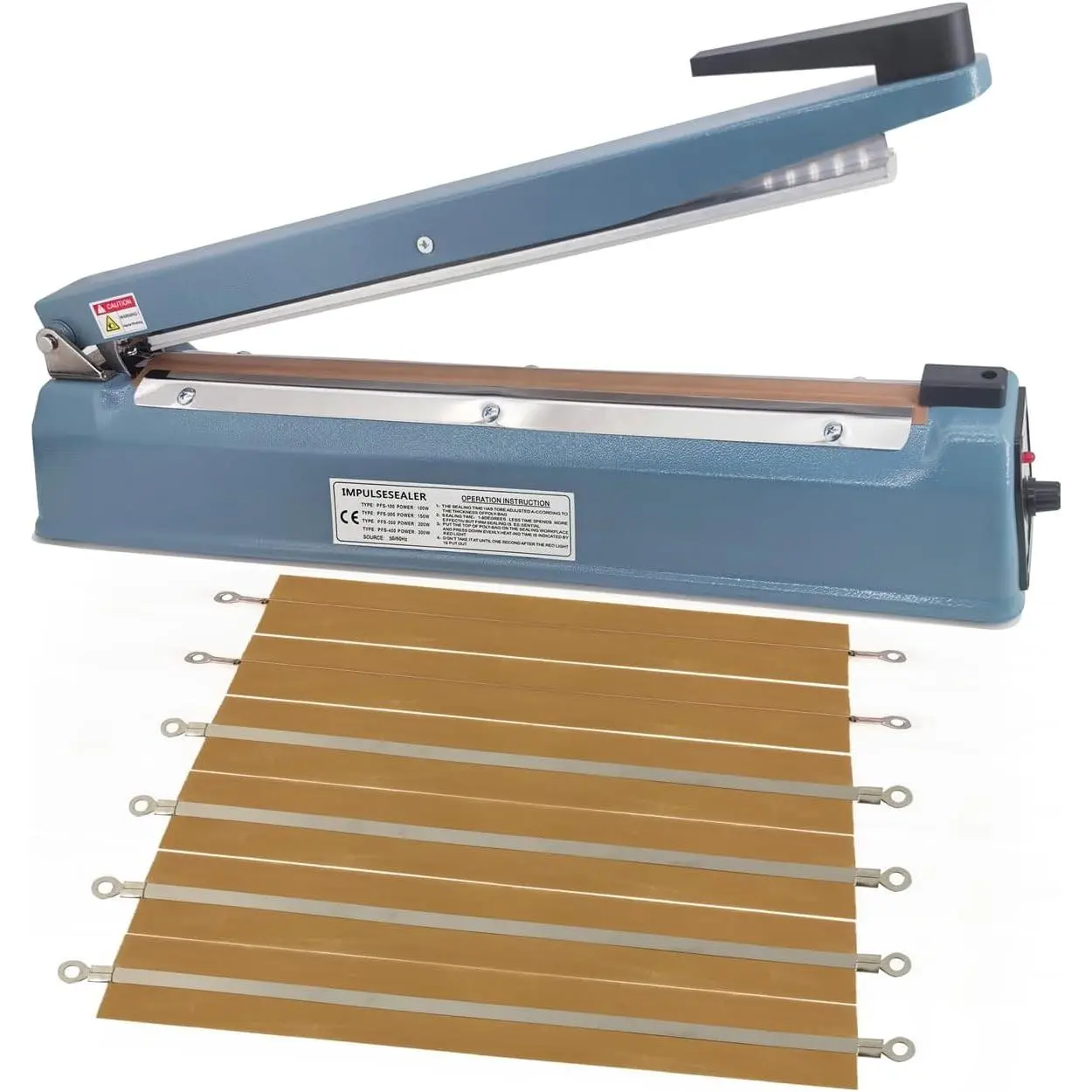 12"x5mm Seal Impulse Heat Sealer Machine with Metal Shell, for Plastic Mylar Bags, 2 Sealing Lines, Includes 6 Accessories, Two Lines