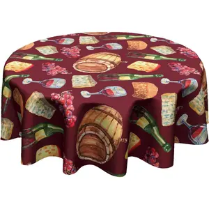 Red Wine Wooden Table Cloth - Vintage Grapes Wine Round Table Cover Rustic Country Drink Tablecloth 60 Inch for Picnic Banquet Party Kitchen Dining Room