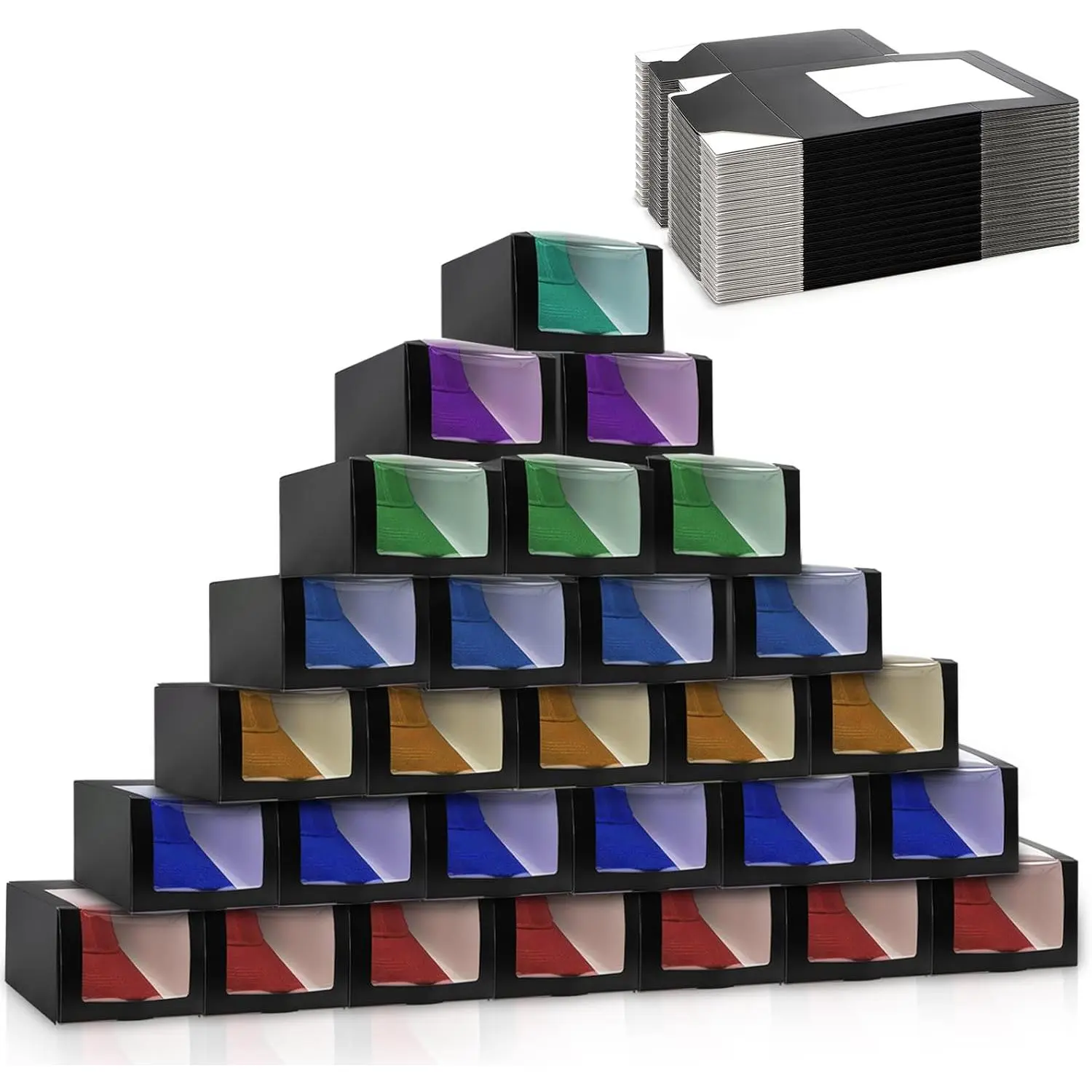 25 Pack Black Gift Boxes with Window for Hat, Paper Hat Display Case, Fold Storage Container Packing Boxes for Baseball Caps, Snapbacks, Trucker Cap, 7.8" x 7.8" x 4.8"