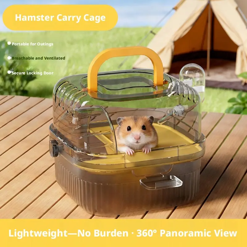 Double-Layer Transparent Hamster Cage, Home and Travel Use, Suitable for Golden Hamsters and Gerbils, Plastic Pet Supplies