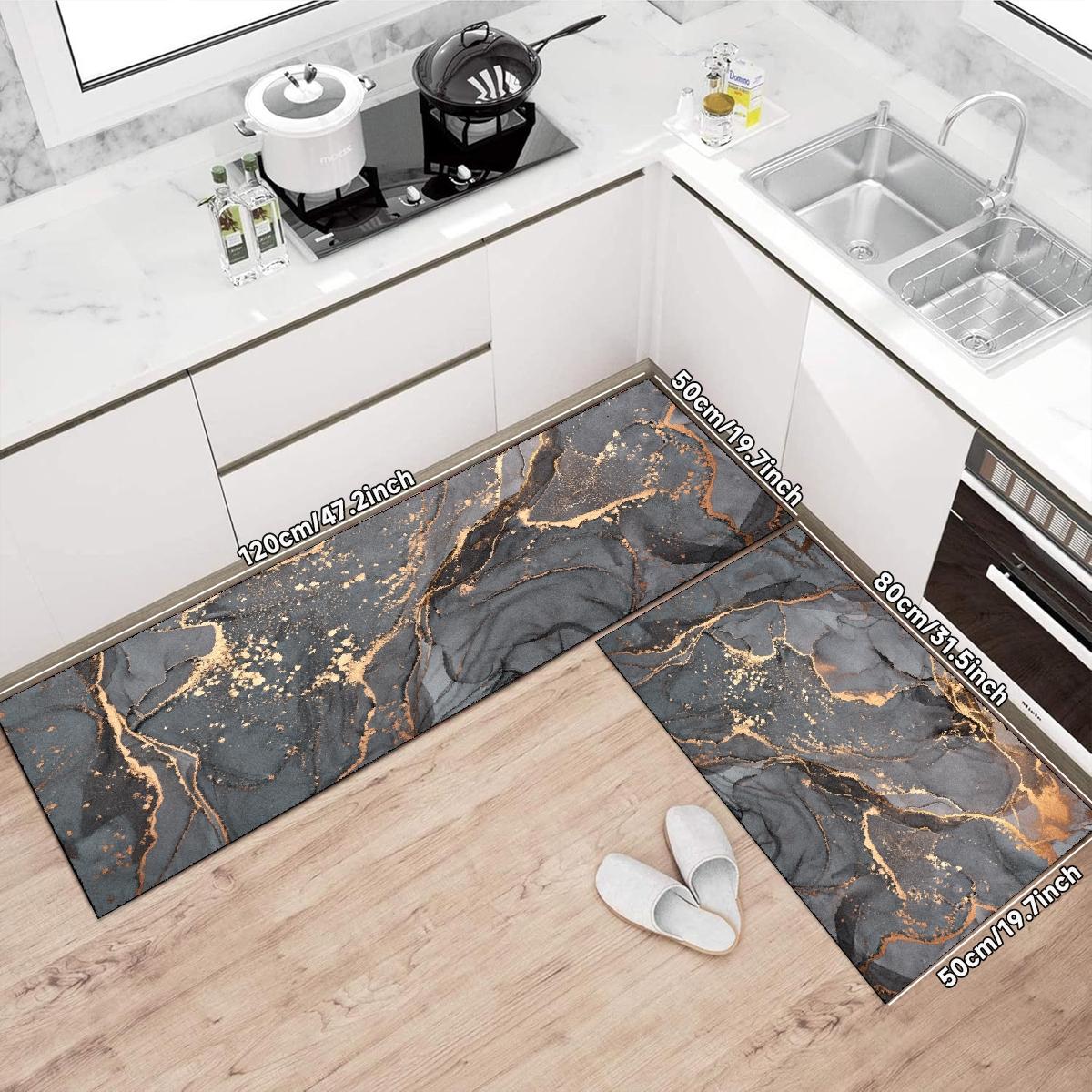 1pc Non-slip Kitchen Floor Mat | Kitchen Mat Set | Marble Pattern Print | Machine Washable, Soft and Comfortable | Rectangular Home Decor Rug | Suitable for Kitchen Areas. Perfect for Kitchens, Living Rooms, Non Slip Rugs