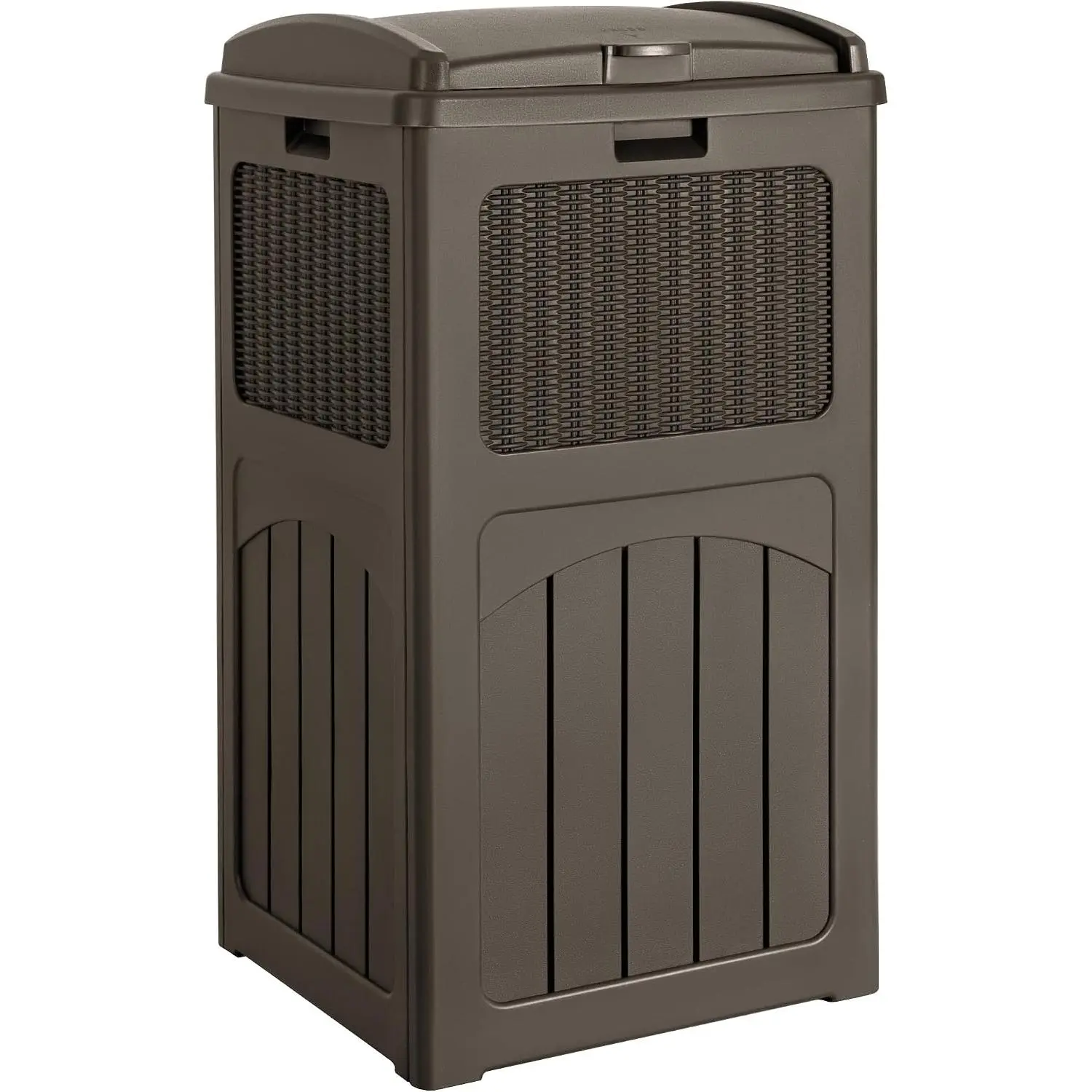 33 Gallon Outdoor Trash Can, Hideaway Garbage Bins with Tiered Lid, Waterproof Resin Outside Waste Bins for Patio, Outside Pool, Backyard and Deck(1, Deep Brown)