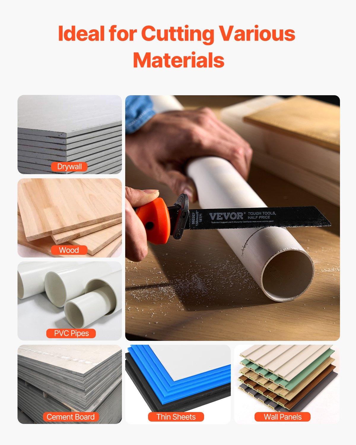 VEVOR Jab Saw, 6 in Keyhole Saw with Soft Grip Handle, 8-In-1 Multi-Blades Drywall Jab Saw, Sharp Jab Saw with Triple Ground Teeth, for Cutting Drywall Wood Metel Plastic Plywood Wallboard Thin Sheet