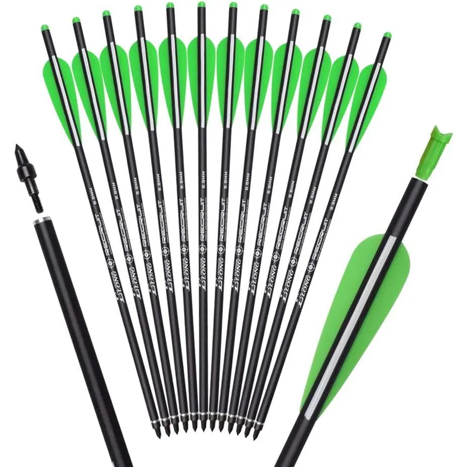 Carbon Crossbow Bolts Arrows 16 18 20 22 Inch Hunting Archery with Moon Nocks 100 Grain Removable Tips Pack of 12
