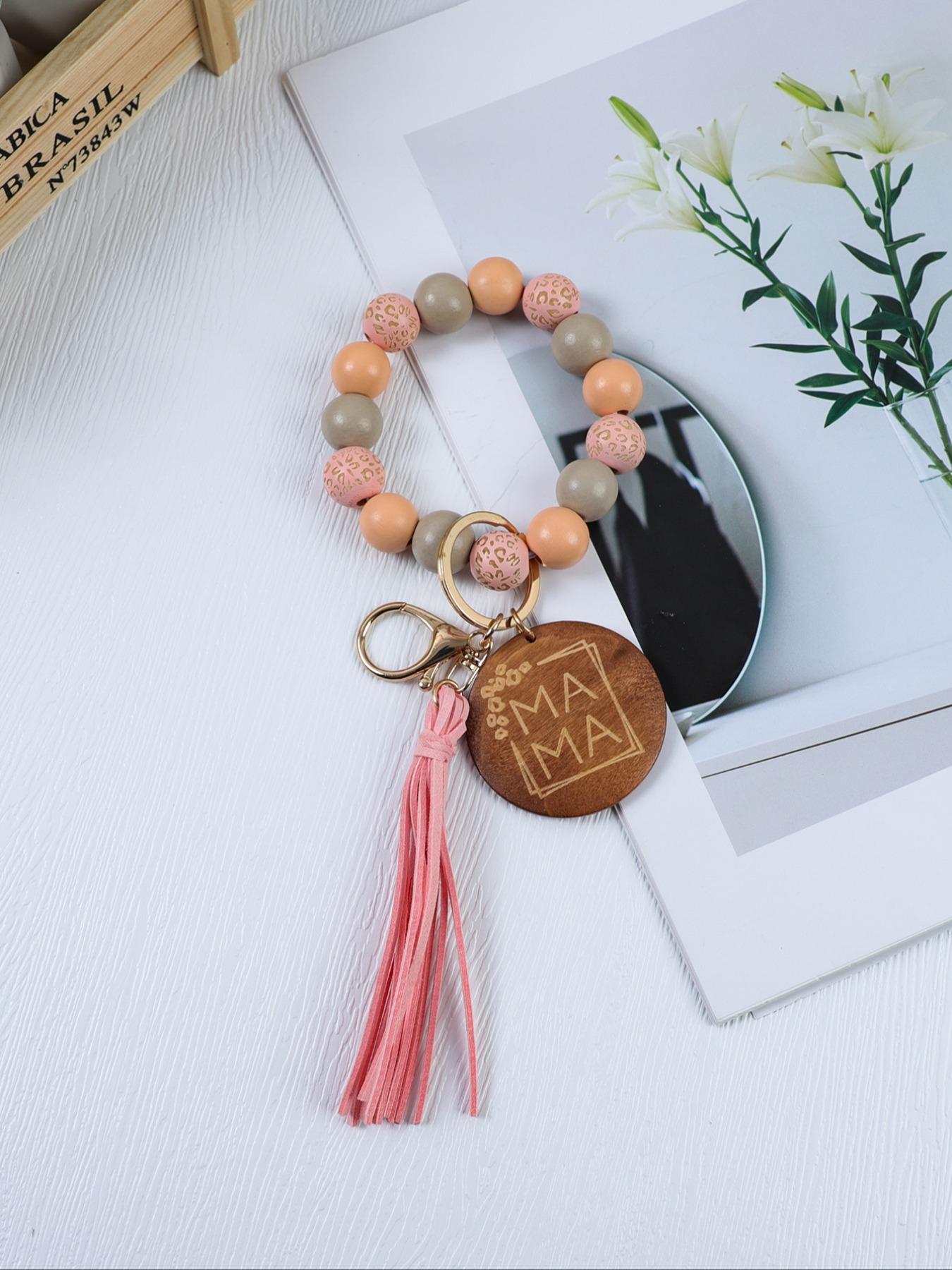 1/5pcs Handmade Wooden Bead Keychain with Leopard Print and Polka Dots, Sport Punk Theme, Mother's Day Gift, Women's Decorative Accessory, Keychain Bag Pendant