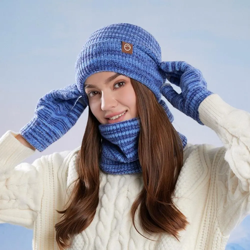 Winter Warm Knit Beanie Hat Scarf Touch Screen Gloves Set, Unisex Adult Thermal Neck Scarf Kit, Cold Weather Accessory & Winter Gift