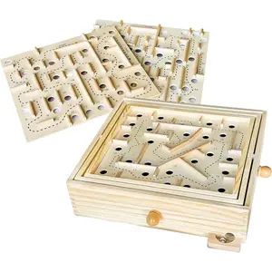 Wooden Labyrinth with 3 Swappable Boards – Classic Maze Game with 60, 36, and 25 Waypoints – Wooden Tilt Puzzle with Knob Control and 3 Steel Marbles for Kids Age 6+fidget toys